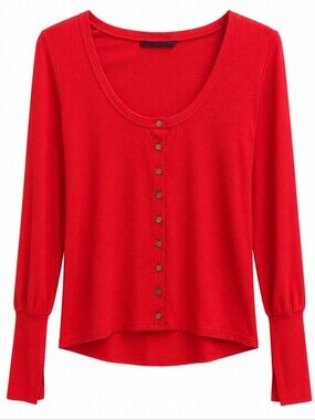 Jennifer Lopez women's red scoop neck button front long sleeve top size M
